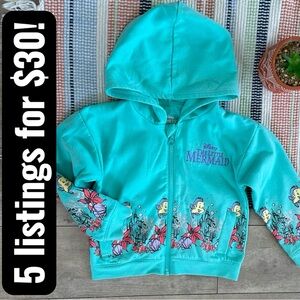 Disney The Little Mermaid Little Girl’s Full Zip Hoodie Jacket Teal Size 5